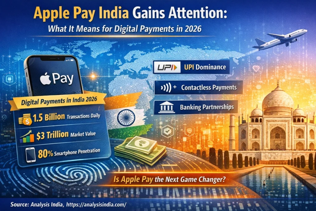 Apple Pay India digital payments ecosystem analysis showing smartphone usage, contactless payments, and fintech trends in 2026