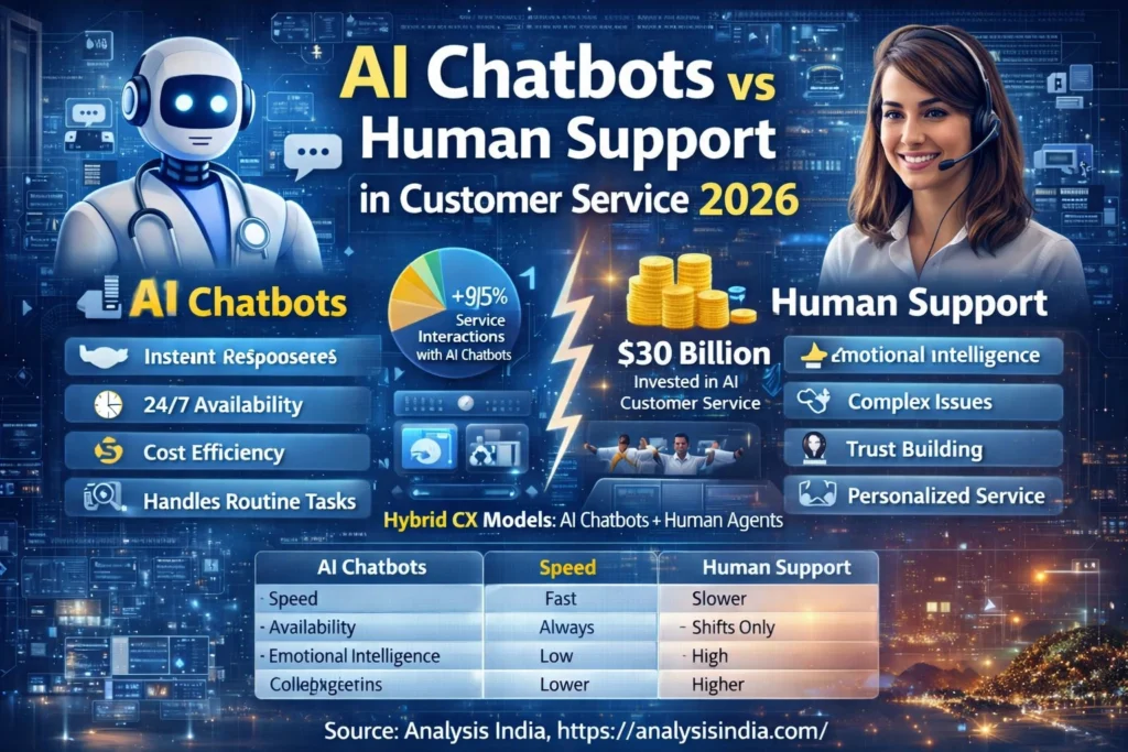 AI chatbots in customer service 2026 comparing AI chatbots vs human support and hybrid CX models
