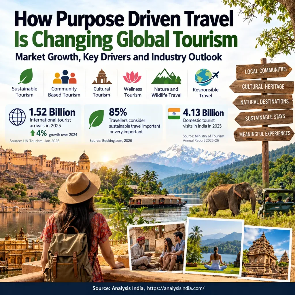 Purpose driven travel trends in global tourism with sustainable travel, Indian cultural heritage and community tourism.