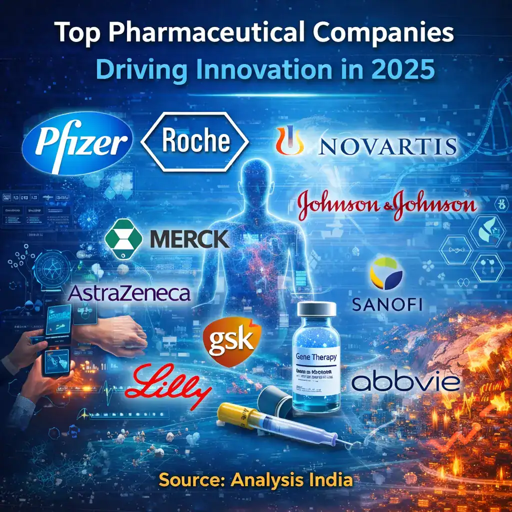 Top pharmaceutical companies driving innovation in 2025 through artificial intelligence, precision medicine, digital health, and advanced therapies.