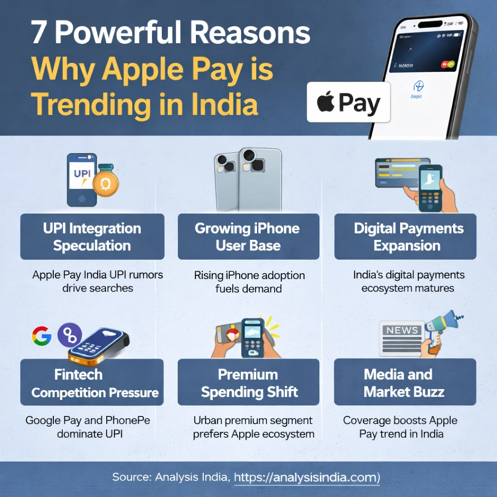 Why Apple Pay is trending in India infographic showing 7 powerful reasons driving Apple Pay India digital payments growth in 2026