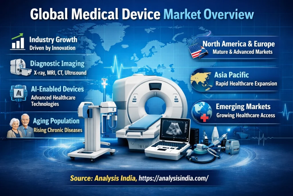 Global Medical Device Market overview highlighting diagnostic imaging and AI technologies