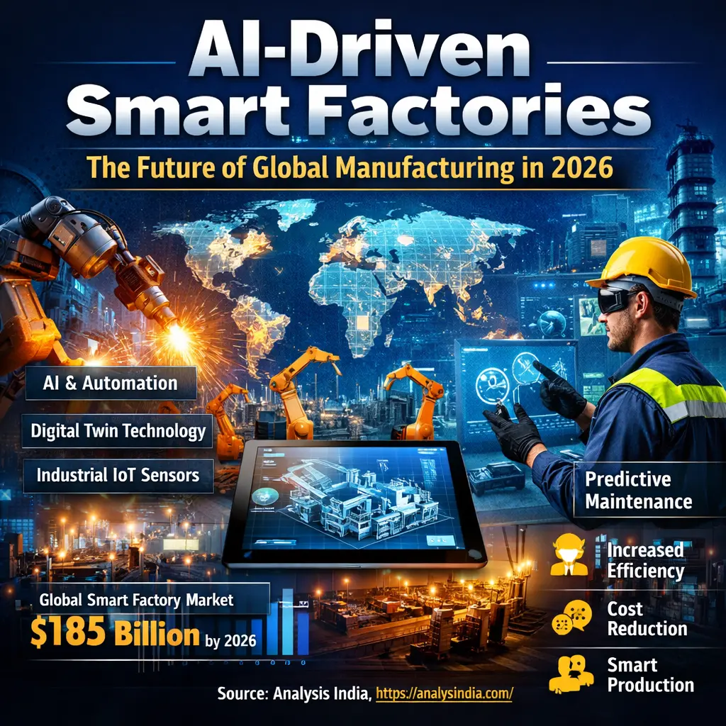 AI Driven Smart Factories transforming global manufacturing with AI automation robotics industrial IoT and predictive maintenance in 2026