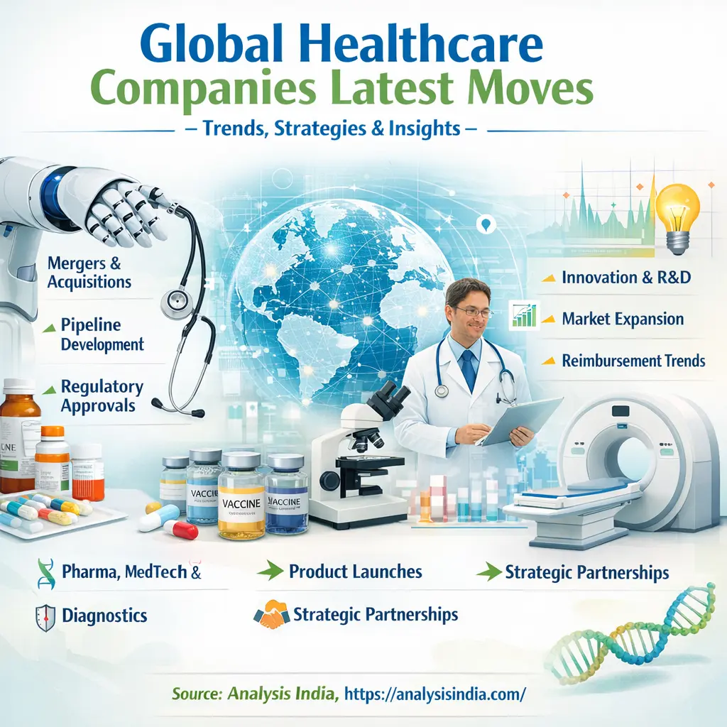 Global healthcare companies latest developments trends M&A pipeline approvals pharma medical devices diagnostics