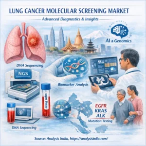 Lung Cancer Molecular Screening Market infographic showing growth trends, liquid biopsy, sequencing technology and regional insights