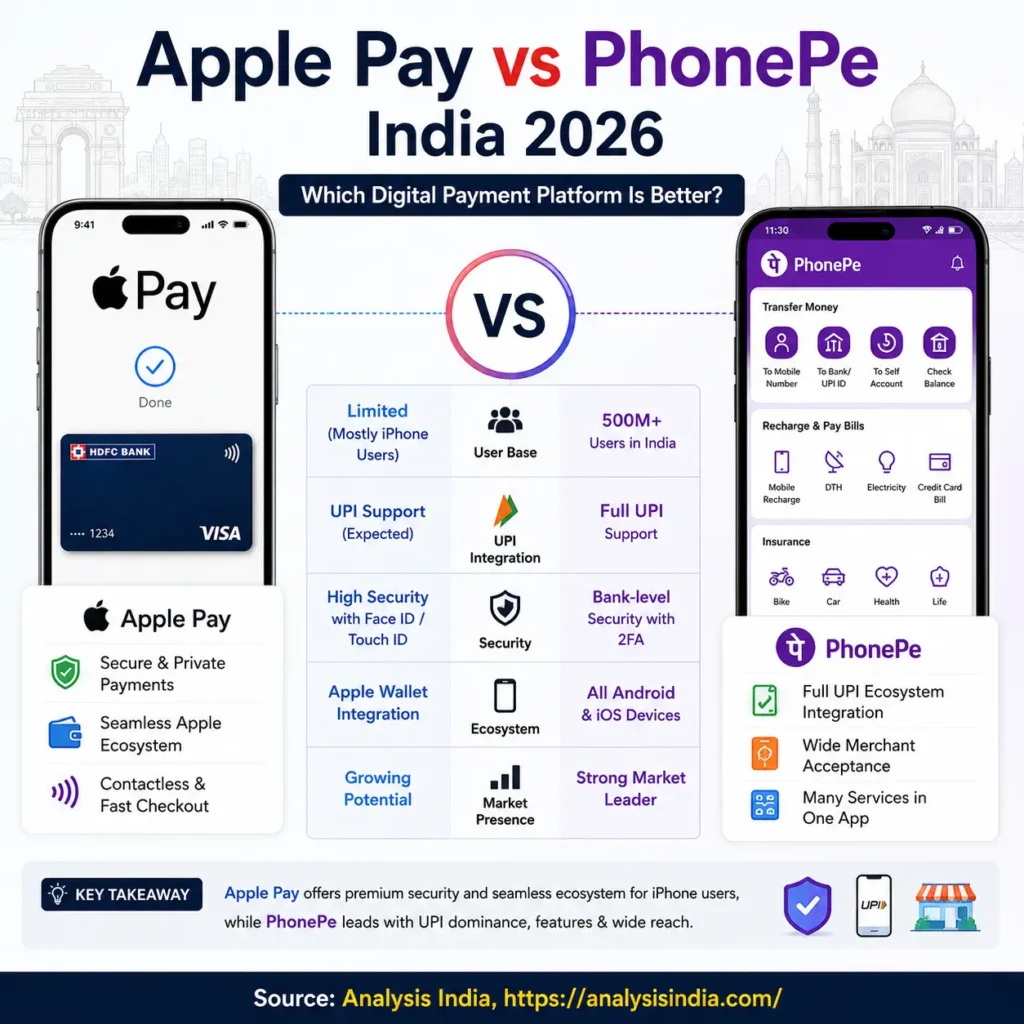 Apple Pay vs PhonePe in India 2026 digital payments comparison and market impact